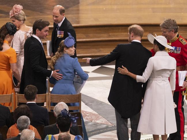 LONDON, ENGLAND - JUNE 03: Prince Harry, Duke of Sussex, and Meghan, Duchess of Sussex attend the National Service of Thanksgiving at St Paul's Cathedral on June 03, 2022 in London, England. The Platinum Jubilee of Elizabeth II is being celebrated from June 2 to June 5, 2022, in the UK and Commonwealth to mark the 70th anniversary of the accession of Queen Elizabeth II on 6 February 1952. (Photo by Dan Kitwood - WPA Pool/Getty Images)