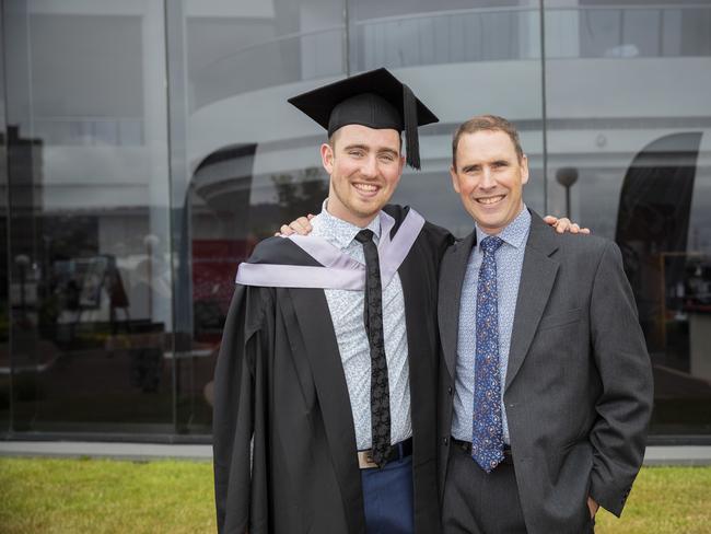 Michael Young (centre) with Tori Murton and Phil Young. UTAS graduations. School of College of Health and Medicine Graduate Research. Picture: RICHARD JUPE