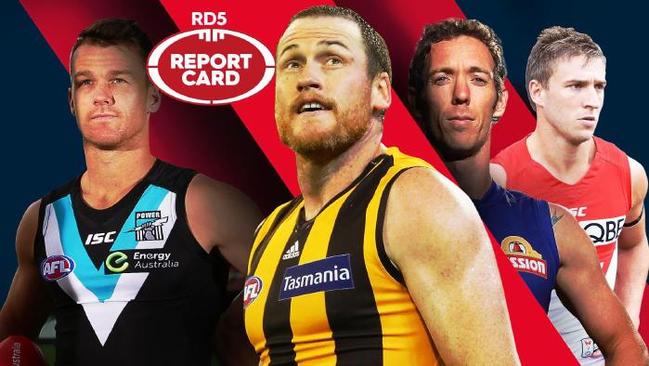 Robbie Gray, Jarryd Roughead, Bob Murphy and Kieren Jack in the Round 5 report card.