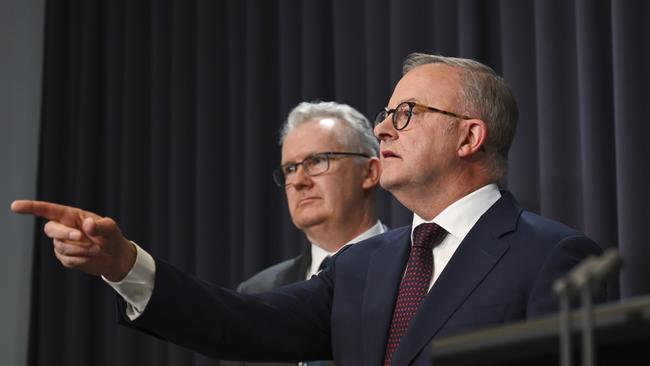 Home Affairs Minister Tony Burke and Prime Minister Anthony Albanese in Canberra. Picture: NewsWire / Martin Ollman