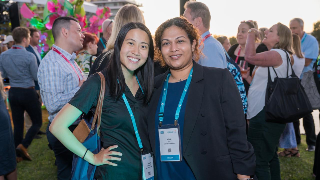 Emily Marucci and Aisha Didi for The Pulse at the Australian Tourism Exchange at the Gold Coast Convention and Exhibition Centre, May 4 2023. Picture: Steven Grevis