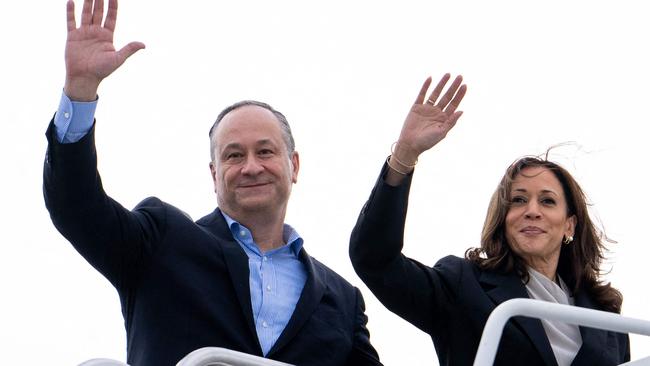 Doug Emhoff, left, with his wife Kamala Harris. Picture: Erin Schaff/AFP