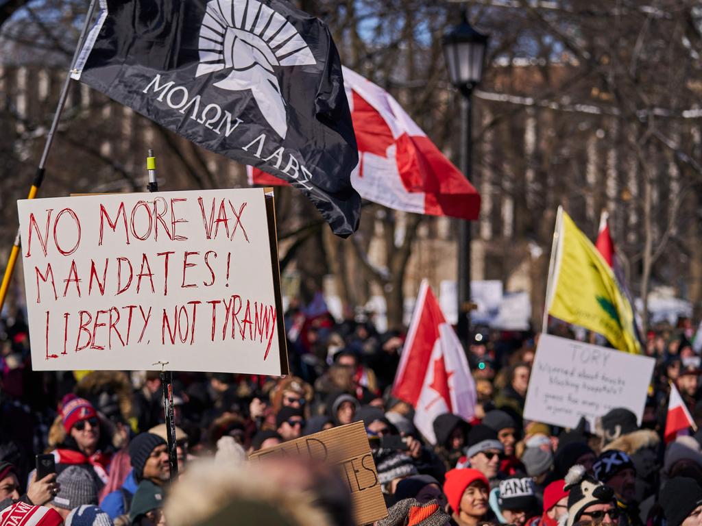 Anti-mandate and restriction protesters in Toronto on February 5, 2022. Picture: Geoff Robins/AFP