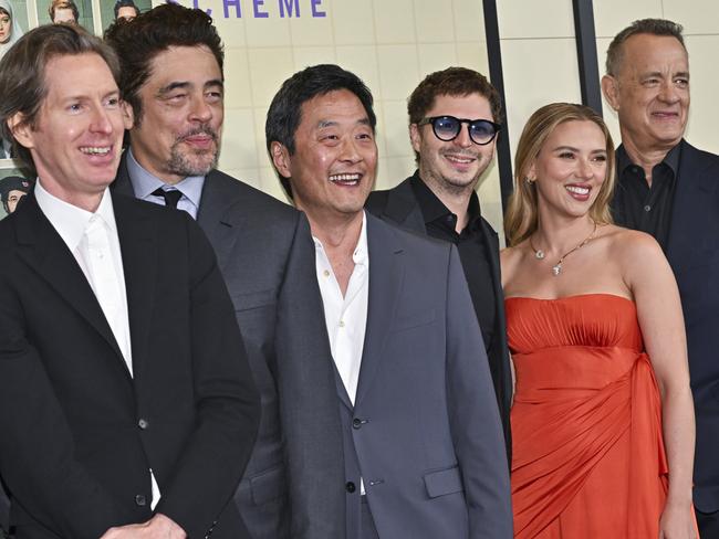 Director Wes Anderson, from left, Benicio Del Toro, Steve Park, Michael Cera, Scarlett Johansson, and Tom Hanks. Picture: Evan Agostini/Invision/AP