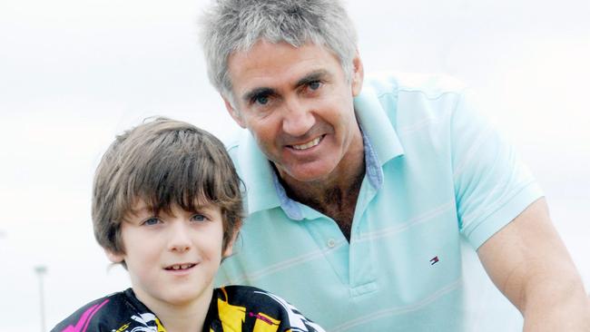 Mick Doohan and his seven-year-old son, Jack. Picture: Tony Martin