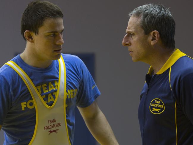 L-R: Channing Tatum and Steve Carell in a scene from film Foxcatcher