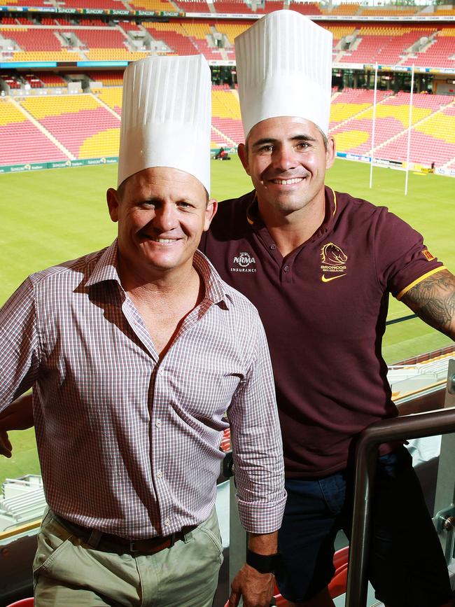 Kevin Walters and Corey Parker at Suncorp Stadium in 2016. Picture: Claudia Baxter