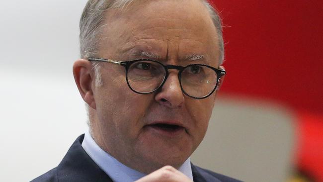 SYDNEY, AUSTRALIA  - AUGUST 14 2023: Prime Minister  Anthony Albanese gives a speech at the launch of the Qantas 'Yes' Campaign in Sydney. Picture: NCA Newswire / Gaye Gerard