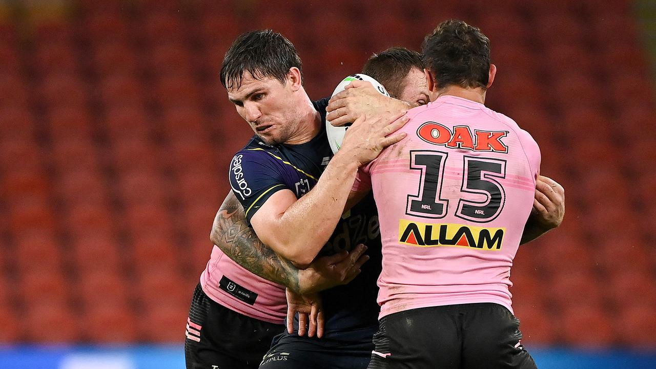 Dedication has paid off for Lewis, seen here playing against Penrith Panthers this year. Picture: NRL Photos via Getty Images