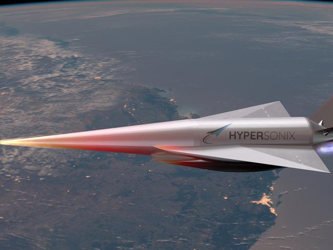 An artist impression of Brisbane company Hypersonix's hypersonic aircraft DELTA-VELOS, powered by a hydrogen-fuelled scramjet engine. Picture: Supplied, Hypersonix