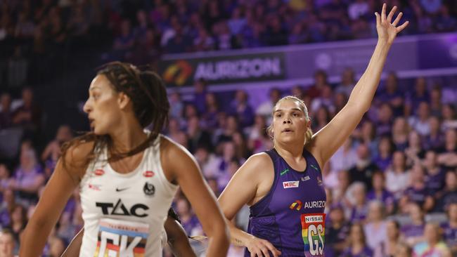 Donnell Wallam calls for a pass during a Super Netball match.