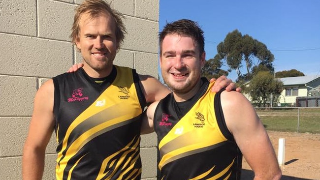 Brad Wakefield (left) playing for the Lameroo Hawks later in his career. Picture: Supplied