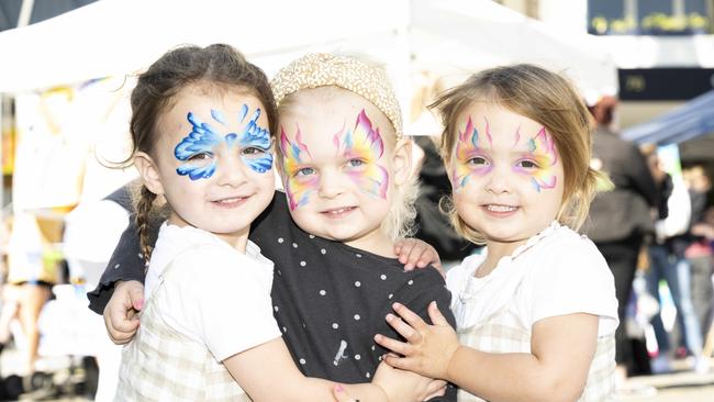 Mikhali Astri-Ellis, 3, Lola Wilson, 3 and Baylah Astri-Ellis, 3, at CronullaFest at Cronulla on the 09/09/2023. Picture: Daily Telegraph/ Monique Harmer