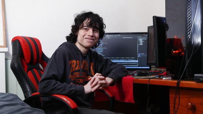 Aiden Soedjarwo, 18, works for a tech company from home. Picture: Sam Ruttyn