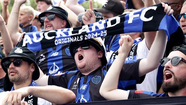 AUCKLAND, NEW ZEALAND – DECEMBER 07: Auckland FC supporters during the round seven A-League Men match between Auckland FC and Wellington Phoenix at Go Media Stadium, on December 07, 2024, in Auckland, New Zealand. (Photo by Dave Rowland/Getty Images)