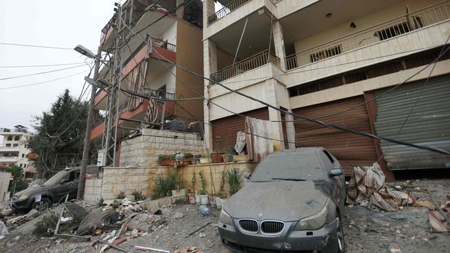 Damaged buildings after an Israeli air strike on the Mount Lebanon village of Qmatiyeh, southeast of Beirut. Picture: AFP.