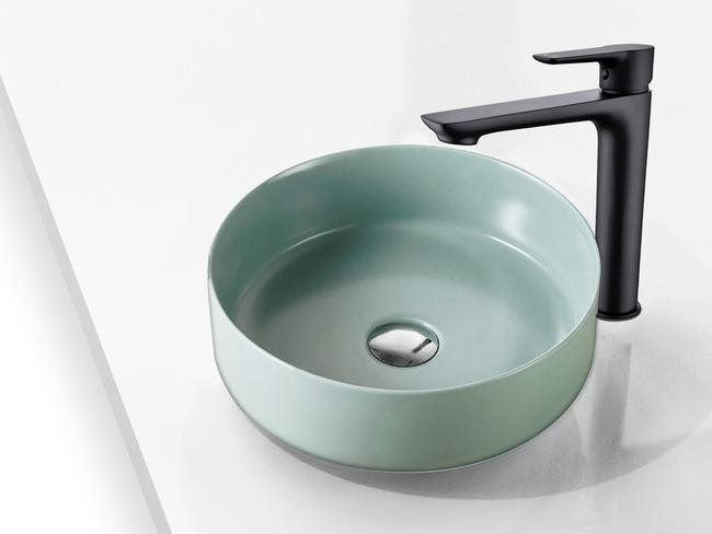 Pastel sinks, such as the Eden bench mount basin from Highgrove Bathrooms are proving popular.