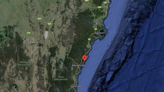 Pebbly Beach, north of Batemans Bay, is unpatrolled. Picture: Google Maps