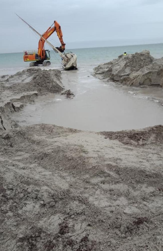 The yacht being returned to the sea. Picture: Supplied