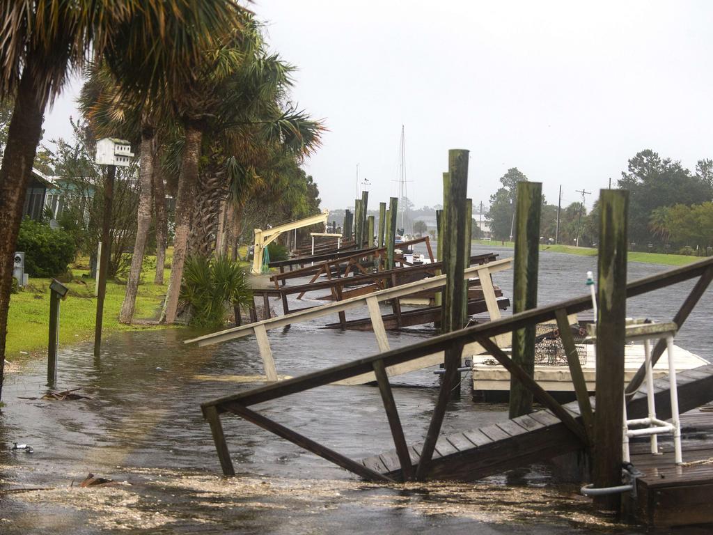 The storm surge from Hurricane Michael pushes into streets and homes in Shell Point Beach, Florida. Picture: Mark Wallheiser/Getty Images