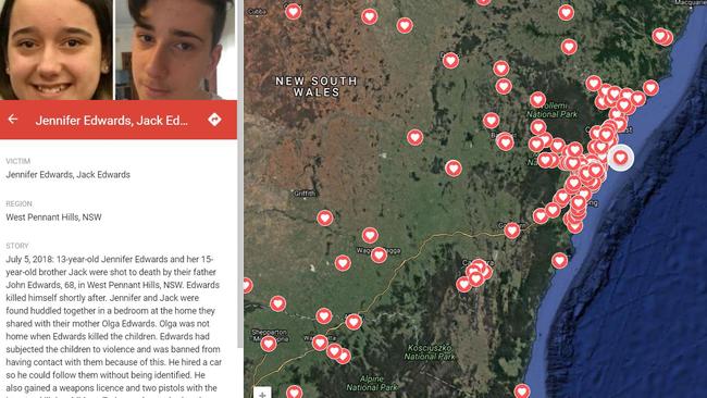 The map, created by journalist Sherele Moody, provides information about Australian women and children killed through violence. (Pic: The Australian Femicide Map)