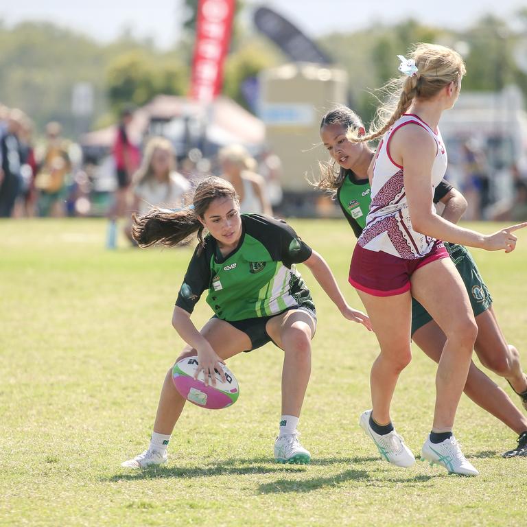 Moreton Bay College V Ferny Grove State High at the 2024 Gold Coast Titans All Schools Touch Football Picture: Glenn Campbell