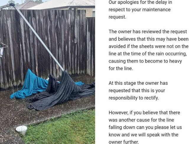 Landlord’s wild response to renter after clothesline breaks. Picture: Reddit