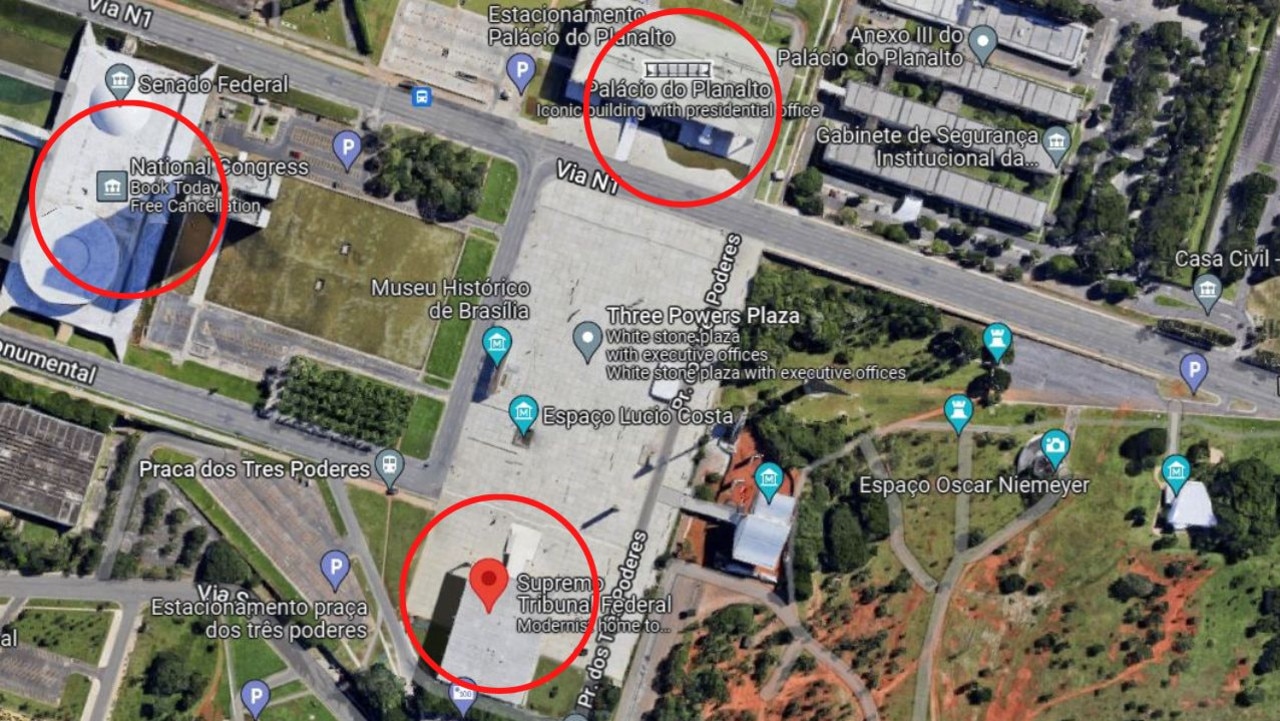 The three buildings protesters stormed. Picture: Google Maps