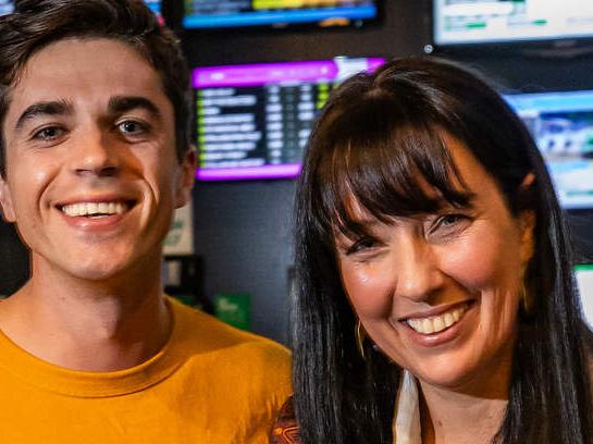 Ali Clarke and Max Burford celebrate their increasing their radio rating up to second place, pictured on April 18th, 2024, at the Wellington Hotel in North Adelaide.Picture: Tom Huntley