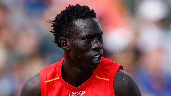 ADELAIDE, AUSTRALIA - APRIL 07: Mac Andrew of the Suns in action during the 2024 AFL Round 04 match between the Gold Coast SUNS and GWS GIANTS at Adelaide Hills - Mt Barker on April 07, 2024 in Adelaide, Australia. (Photo by Dylan Burns/AFL Photos via Getty Images)