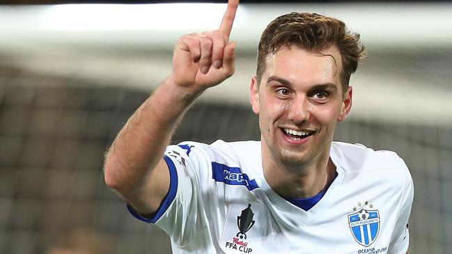 Milos Lujic celebrates an FFA Cup quarter-final goal for South Melbourne. Picture: Chris Hyde (Getty Images)