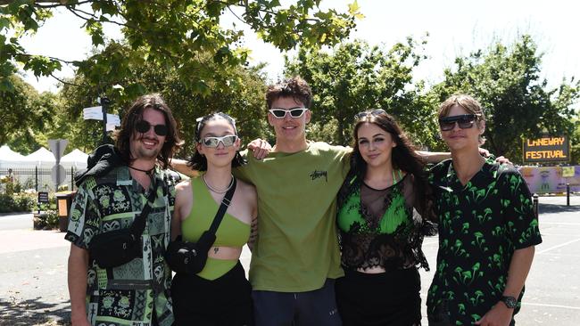 Jack Lang, Rosie Faller, Tully Prentice, Angela Mchinnon and Kade Walkary at St. Jerome’s Laneway Festival in Melbourne 2024.