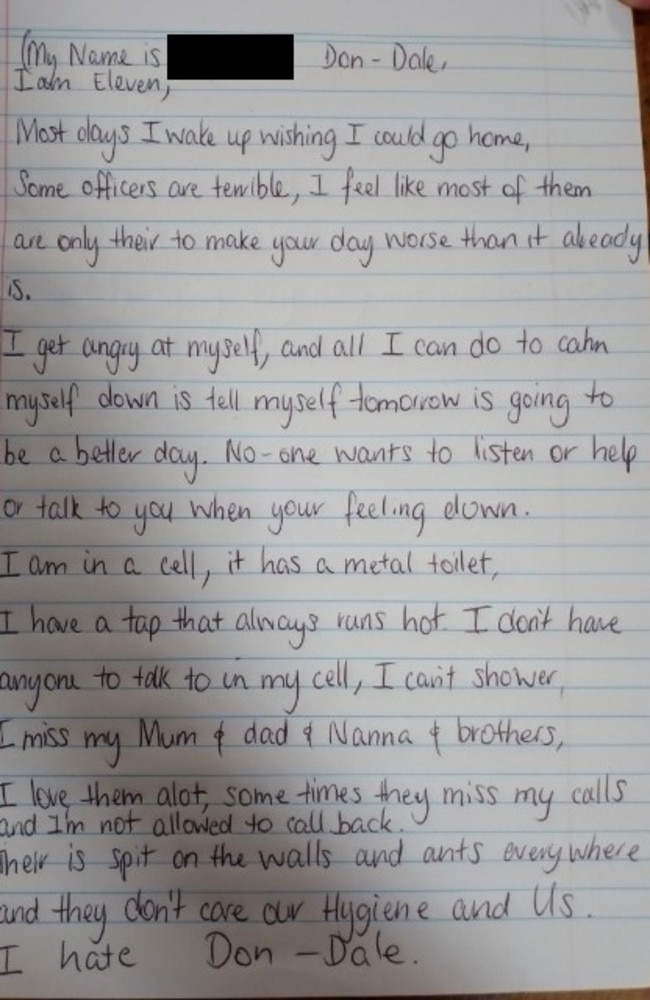 A 11-year-old Aboriginal boy who spent three weeks in Don Dale wrote about his experience inside the youth justice centre.