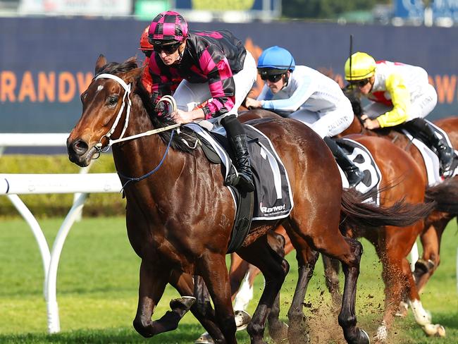 SYDNEY, AUSTRALIA - AUGUST 10: James McDonald riding Our Kobison wins Race 5 Ranvet during Sydney Racing at Royal Randwick Racecourse on August 10, 2024 in Sydney, Australia. (Photo by Jeremy Ng/Getty Images)