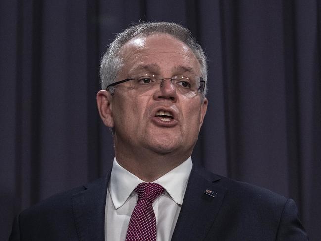 Australian Prime Minister Scott Morrison updates the nation on the latest coronavirus measures, from Canberra. Sunday, March 29, 2020.  (AAP Image/News Corp Pool/Gary Ramage) NO ARCHIVING