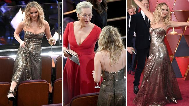 Actress Jennifer lets loose at the 2018 Oscars in Hollywood. Picture: Getty