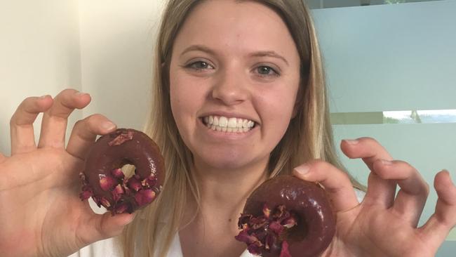 Abbey Unger with her healthy raspberry doughnuts.