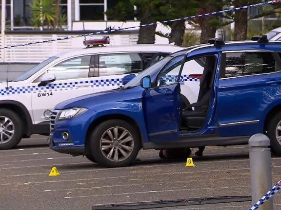 Brisbane Water Police taped off a crime scene where the boy of Daniel Bruns was found stabbed in the car park of Ocean Beach SLSC on October 16, 2023. Tristan Sherrin-Hill has been charged with his alleged murder. Picture: 7 News