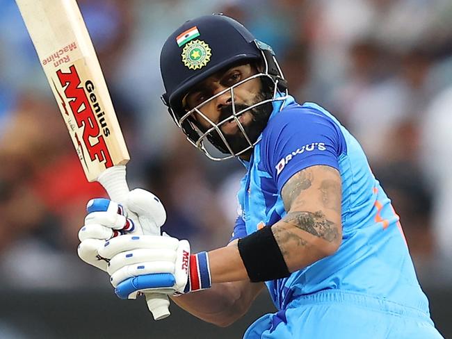 ADELAIDE, AUSTRALIA - NOVEMBER 10: Virat Kohli  of India bats during the ICC Men's T20 World Cup Semi Final match between India and England at Adelaide Oval on November 10, 2022 in Adelaide, Australia. (Photo by Mark Kolbe/Getty Images)