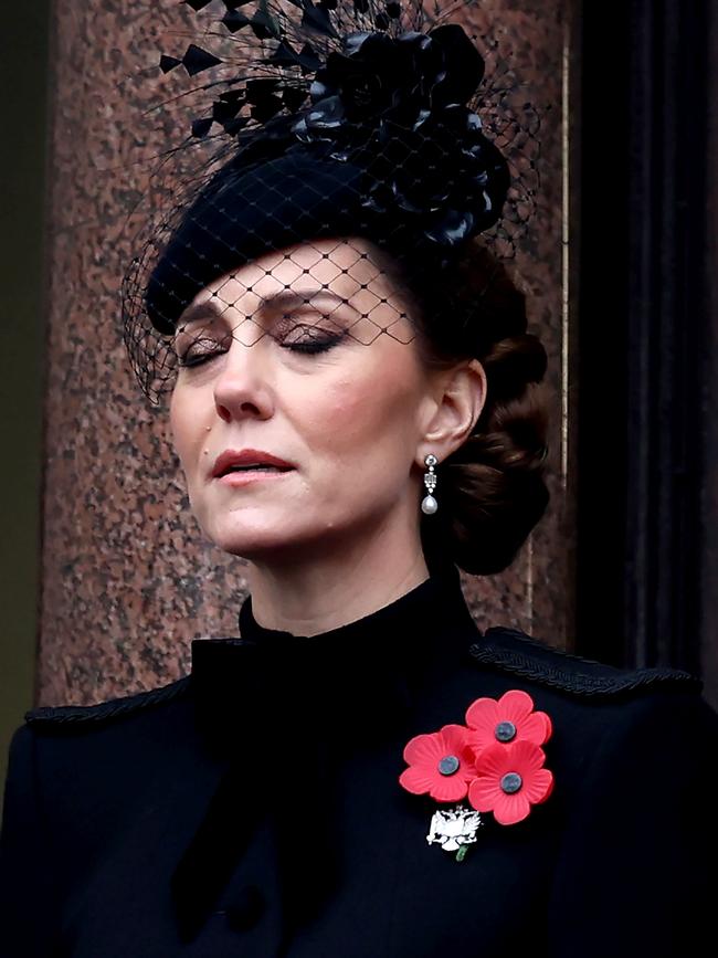 Catherine, Princess of Wales stands on the balcony during the National Service of Remembrance at The Cenotaph on November 10 Picture: Chris Jackson/Getty Images