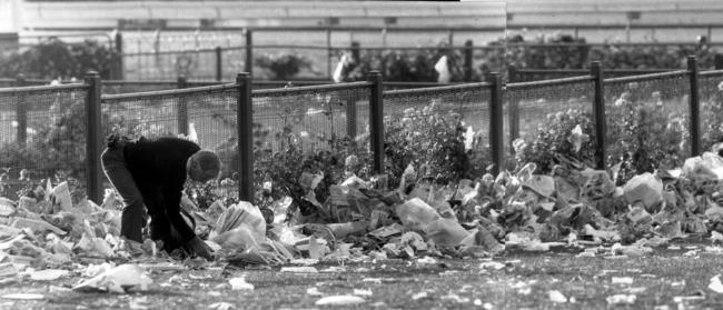 The clean-up begins after the races in 1987.