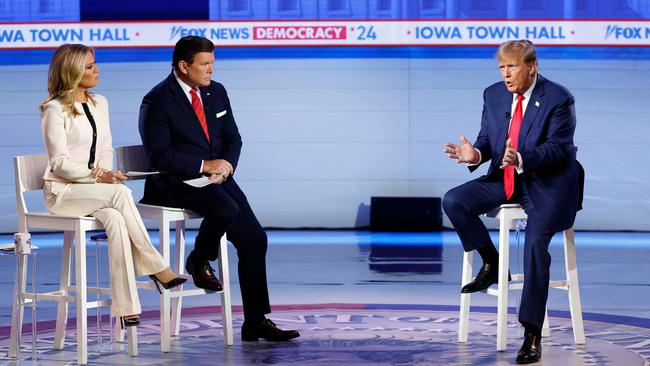 Donald Trump gestures during his ‘town hall’ TV discussion. Picture: Kamil Krzaczynski/AFP