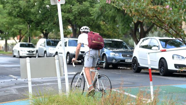 A cyclist using Porter St bikeway. Picture: Roger Wyman