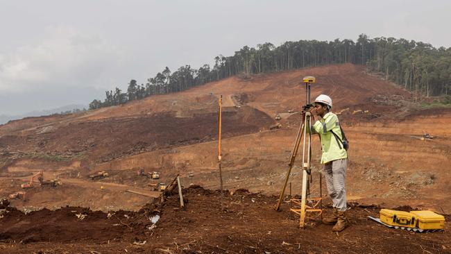 Ismail, an assistant survey during the work at a mining site operated by PT Hengjaya Mineralindo Nickel Mine Project on February 8, 2024, in Morowali, Central Sulawesi, Indonesia. Picture: Garry Lotulung