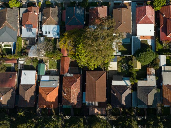 SYDNEY, AUSTRALIA - NewsWire Photos SEPTEMBER 14 2023. Generic housing & real estate house generics. Pic shows aerial view of suburban rooftops in Ashfield, taken by drone. Picture: NCA NewsWire / Max Mason-Hubers