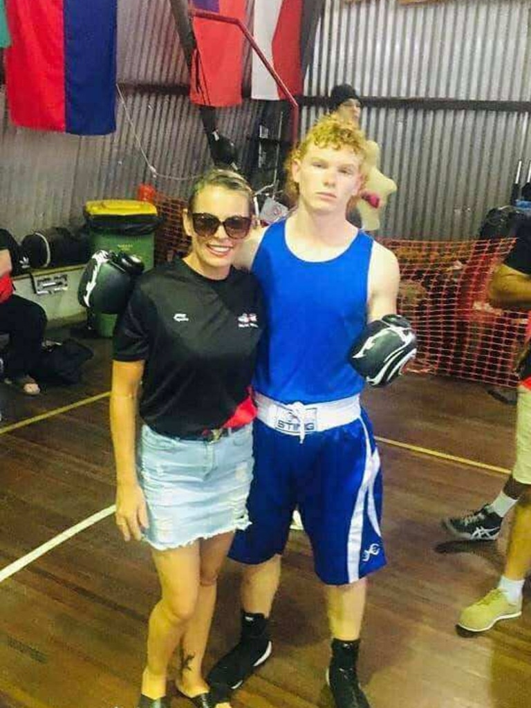 Sophia Senior and her eldest son, Bailey, at a boxing tournament under the coaching of Zap De Jong. Picture: Sophia Senior
