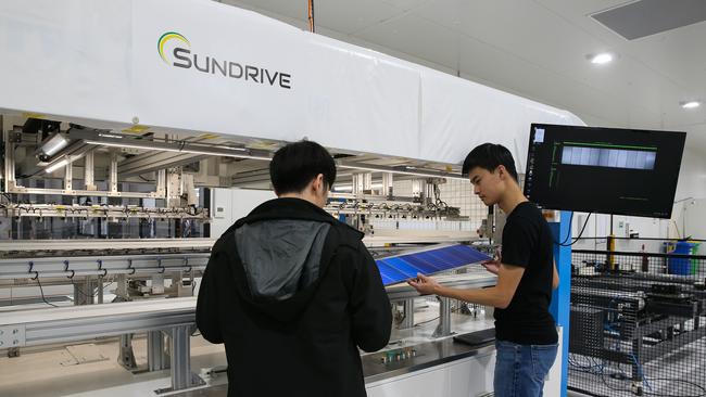 SunDrive workers during Prime Minister Anthony Albanese tour of the company’s factory.