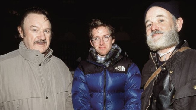 Gene Hackman, Wes Anderson and Bill Murray on the set of The Royal Tenenbaums. Murray has revealed Hackman was "difficult" on set. Picture: Supplied