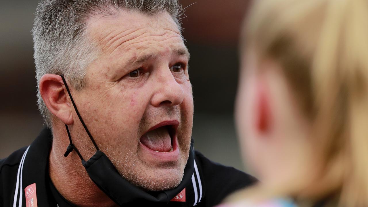 Pies coach Steve Symonds won’t hit the panic button after Collingwood’s big loss to Fremantle. Picture: Dylan Burns/AFL Photos via Getty Images