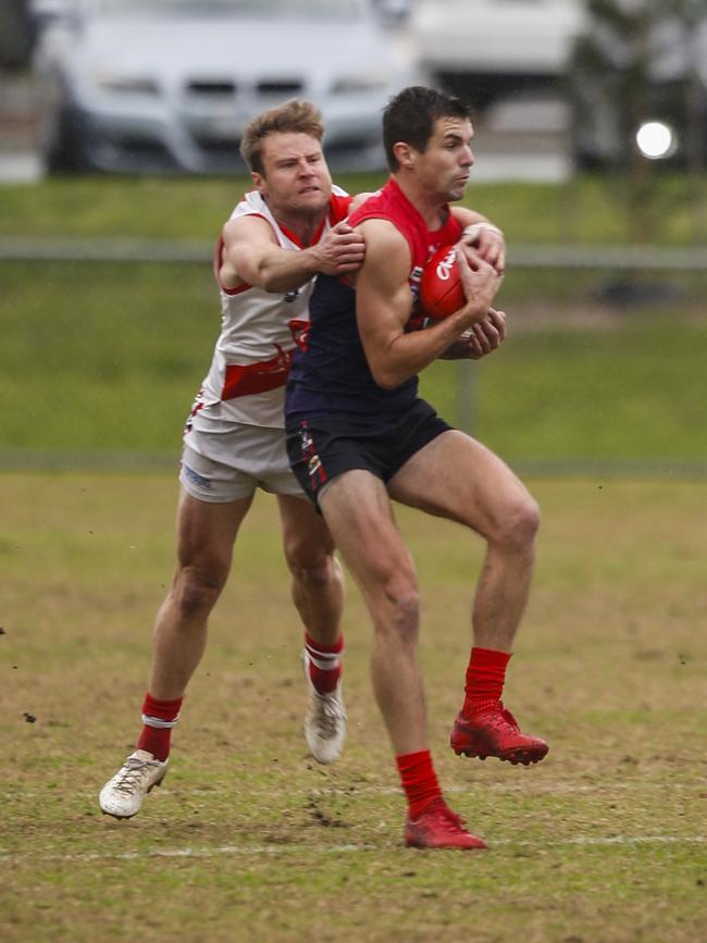 Blaine Coates (right) playing for Mt Eliza.